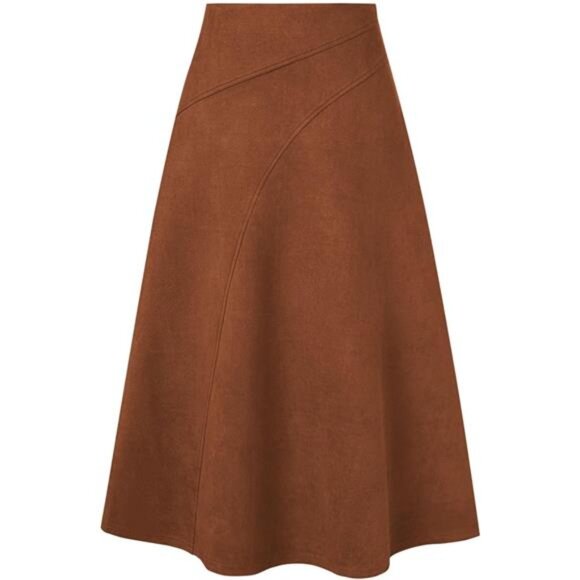 Dresses & Skirts - Women's Suede Skirt High Waist A-Line Skirt Winter Midi Skirt